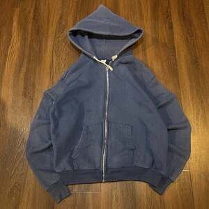 Vintage 80s/90s Blank Blue Full Zip Hoodie Faded XL